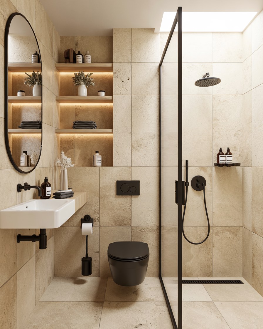 Modern Luxury Bathroom Design with Natural Materials and Warm Lighting