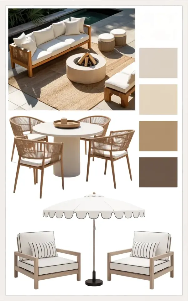 Neutral Outdoor Living Room Mood Board | Quick Tips for a Cohesive Patio Design