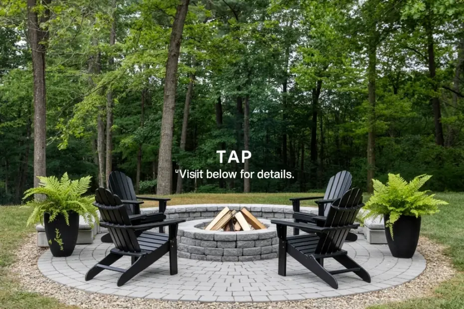 Outdoor Fire Pit Area with Adirondack Chairs Surrounded by Trees | Cozy Backyard Seating