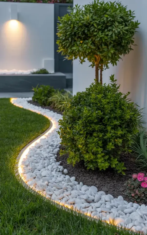 Modern Garden Landscape Design: How to Build a Curved LED Rock Border