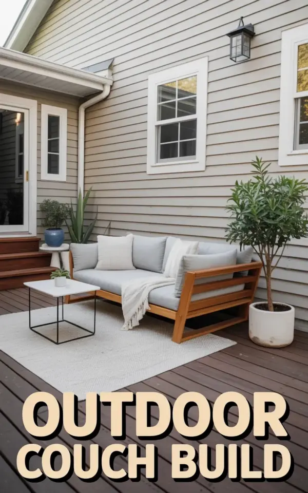 Outdoor Daybed on a Modern Deck - Cozy Wooden Couch with Plants