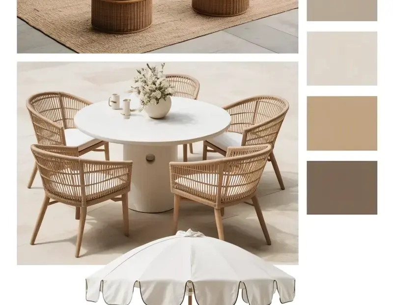 Neutral Outdoor Living Room Ideas - Beige & White Patio Mood Board