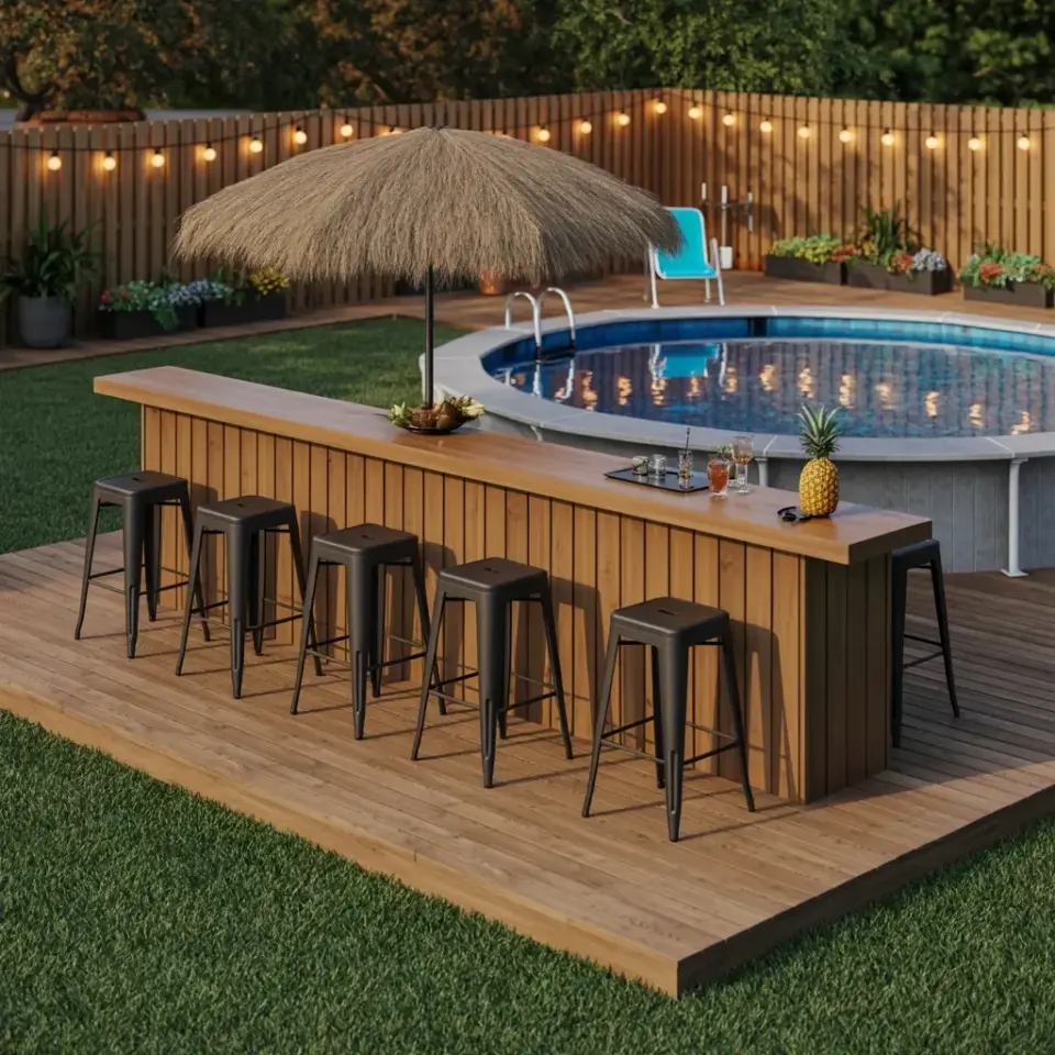 Poolside Bar Mistake: Why Your Backyard Bar Needs String Lights